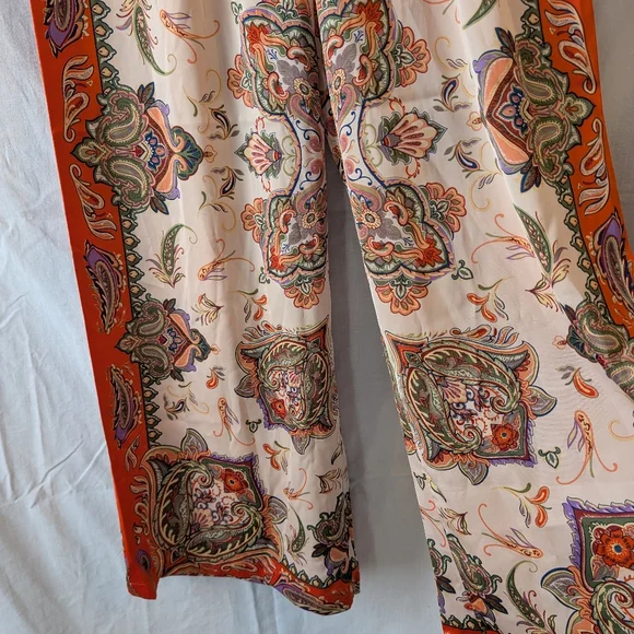 RACHEL ZOE White Orange Satin Wide Leg Pants Small New - Picture 9 of 12